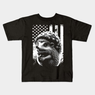 Spiky Sweetness Stylish American Flag the Cuteness of Hedgehogs Kids T-Shirt